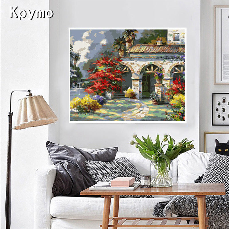 Manufacturers wholesale DIY digital oil painting multi-diagram optional 40 50 frameless landscape architecture now decorative oil painting