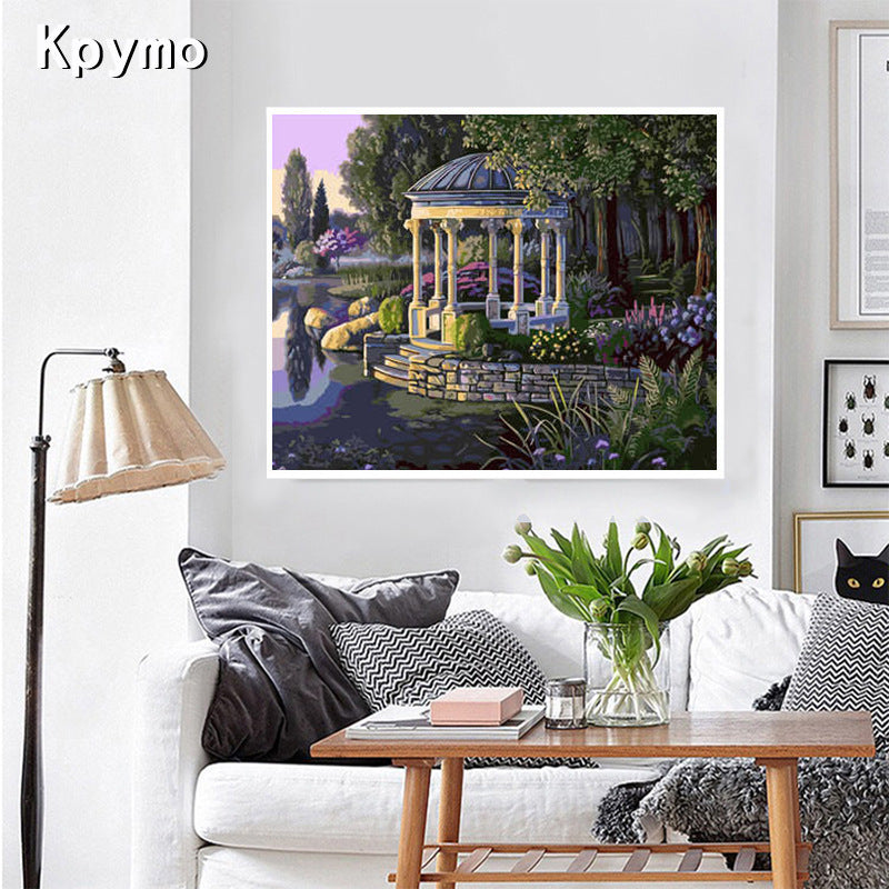 Manufacturers wholesale DIY digital oil painting multi-diagram optional 40 50 frameless landscape architecture now decorative oil painting