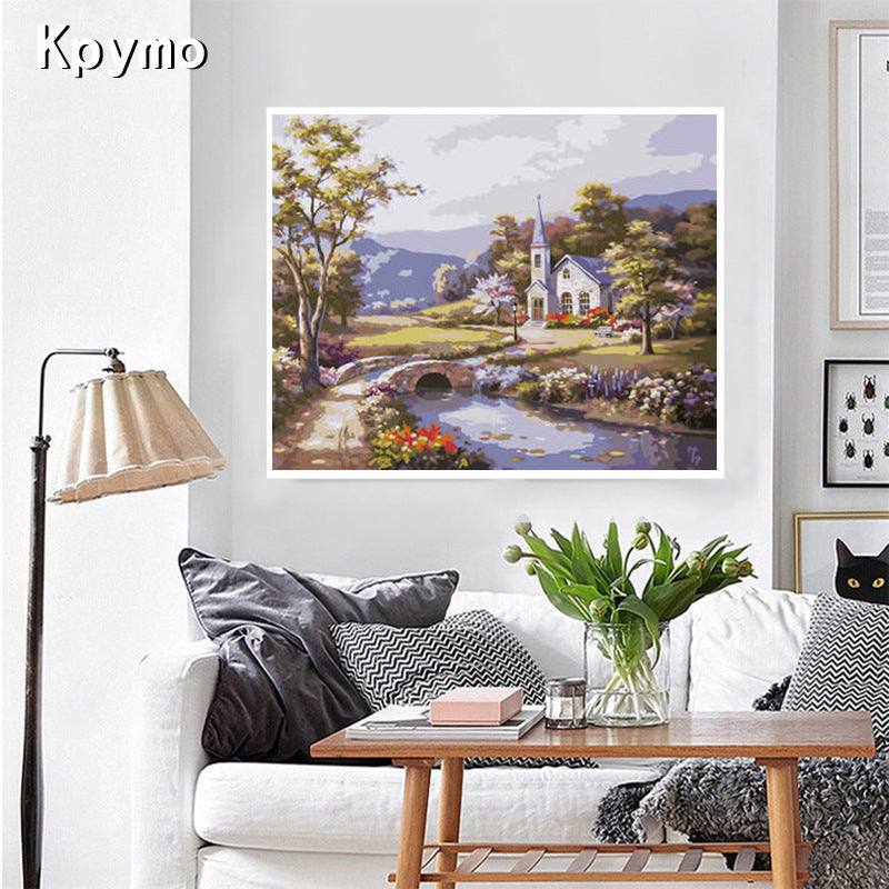 Manufacturers wholesale DIY digital oil painting multi-diagram optional 40 50 frameless landscape architecture now decorative oil painting