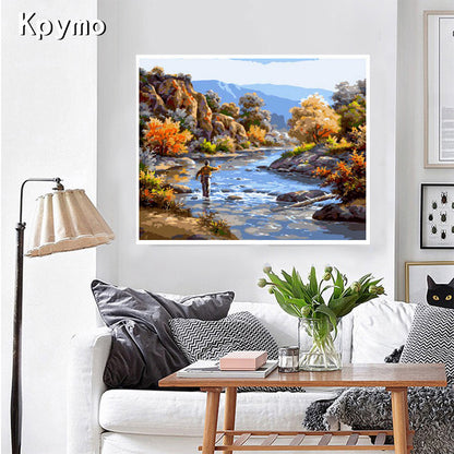 Manufacturers wholesale DIY digital oil painting multi-diagram optional 40 50 frameless landscape architecture now decorative oil painting