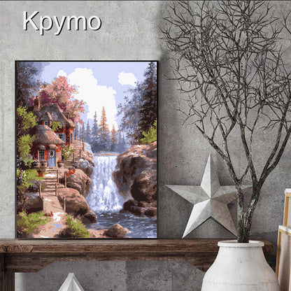 Manufacturers wholesale DIY digital oil painting multi-diagram optional 40 50 frameless landscape architecture now decorative oil painting