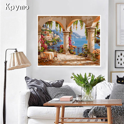 Manufacturers wholesale DIY digital oil painting multi-diagram optional 40 50 frameless landscape architecture now decorative oil painting