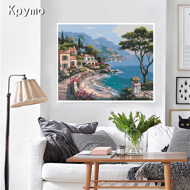 Cross-border hot animal landscape oil painting modern minimalist living room book decorative painting DIY digital oil drawing custom