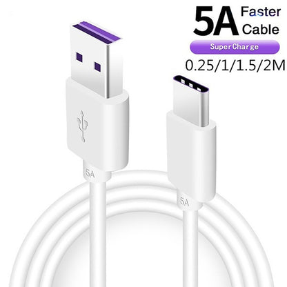 Fast Charge 5A USB Type C Cable For Samsung S20 S9 S8 Xiaomi Huawei P30 Pro Mobile Phone Charging Wire White Blcak Cable