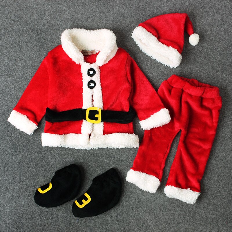 Infant Kids Santa Claus Costume  Long Sleeve Tops+Pants+Hat+Socking  High Quality 4PCS Christmas Costume Baby Boy Baby Girl Set