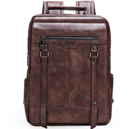 JEEP BULUO Trend Casual Laptop Bags High Capacity Feature Backpack Computer New Men&#39;s Bag Travel Split Leather Bags For Man