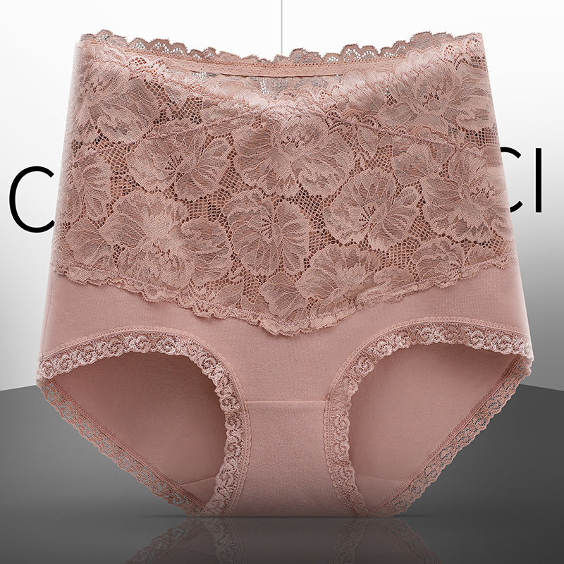 Pure cotton high waist sexy lace abdomen underwear ladies day large size suns hip no trace triangle trousers