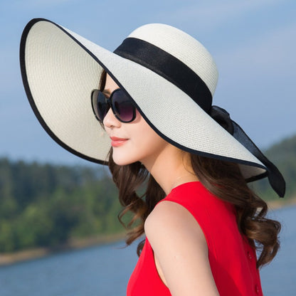 Manufacturers sell big brim hat shade straw hat female summer foldable sunscreen sun hat travel seaside vacation beach hat