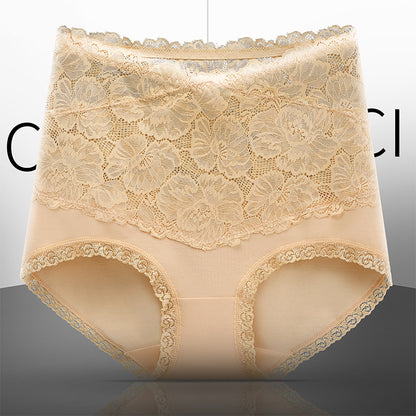 Pure cotton high waist sexy lace abdomen underwear ladies day large size suns hip no trace triangle trousers