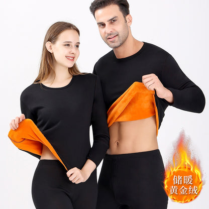 New men's double plus velvet thickening gold velvet warm underwear female middle-aged anti-cold couple set wholesale