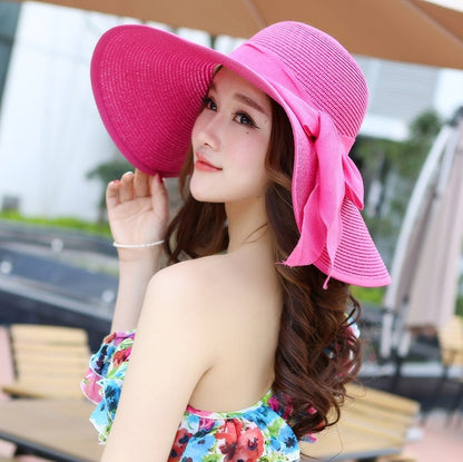 Manufacturers sell big brim hat shade straw hat female summer foldable sunscreen sun hat travel seaside vacation beach hat