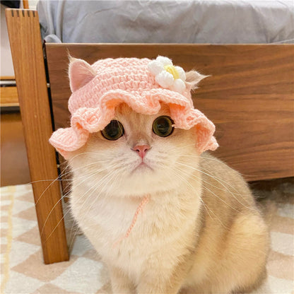 Pet cross-dressing hat Teddy dog frog hat cat flower maid headgear ruffian woolen hat strawberry headdress