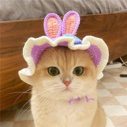 Pet cross-dressing hat Teddy dog frog hat cat flower maid headgear ruffian woolen hat strawberry headdress