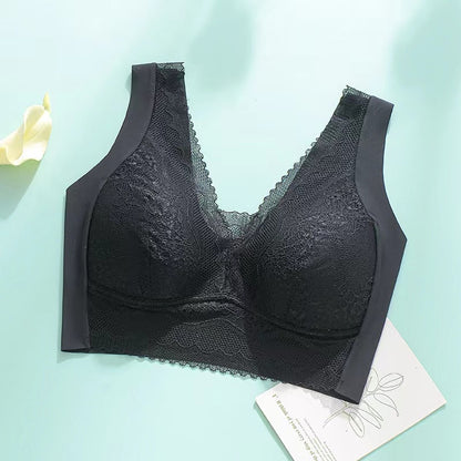 V-neck Lace Tube Top Vest Style Fixed Cup Wrapping Chest Wide Shoulders Gathered Anti-sagging Bra Breasts Women's Underwear