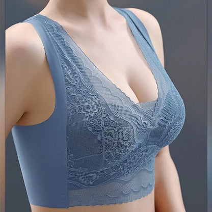 V-neck Lace Tube Top Vest Style Fixed Cup Wrapping Chest Wide Shoulders Gathered Anti-sagging Bra Breasts Women's Underwear