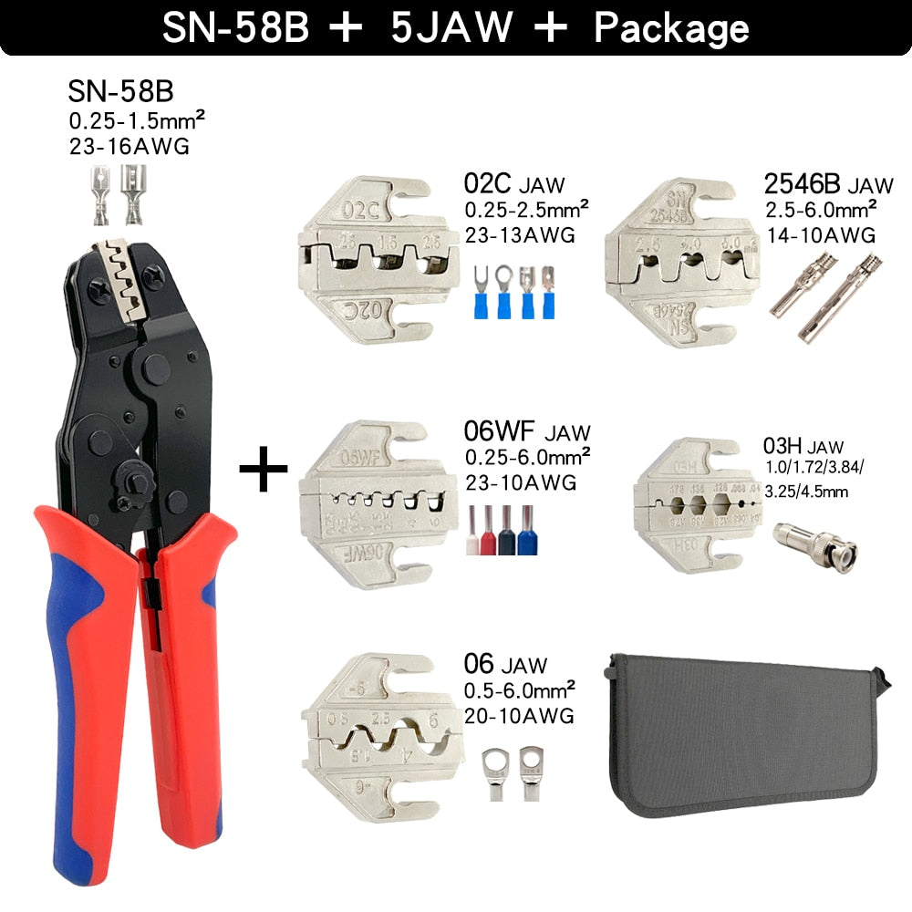 Crimping Tools SN-58B Pliers Interchangeable Jaw For XH2.54/DuPont2.54/2.8/4.8/6.3/ Non-Insulated/Ferrule Terminals Ratcheting