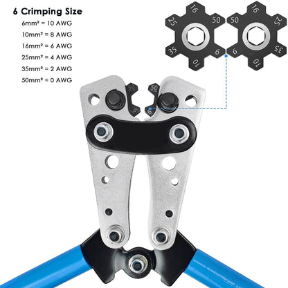 HX-50B Crimping Plier 6-50mm AWG 1-10 Car Auto Copper Ring Bare Cable Battery Terminals Lug Crimping Tool Cable Terminal Plier