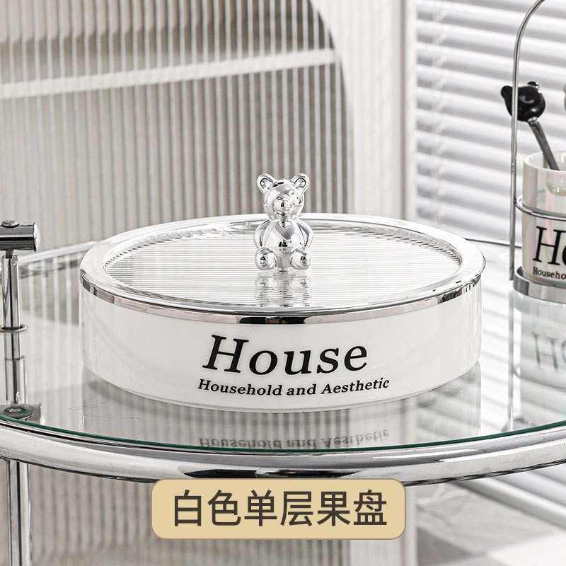 Nordic-style double-layered fruit tray household high-value creative dried fruit box, ceramic snack candy tray.