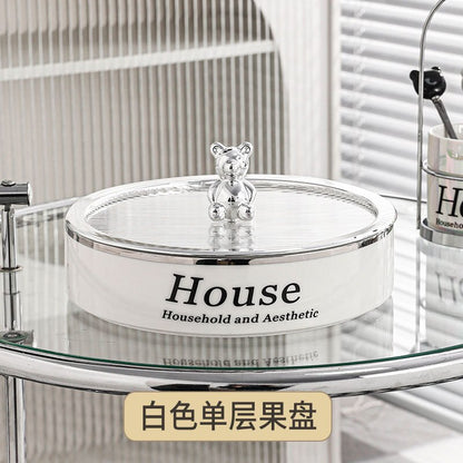 Nordic-style double-layered fruit tray household high-value creative dried fruit box, ceramic snack candy tray.