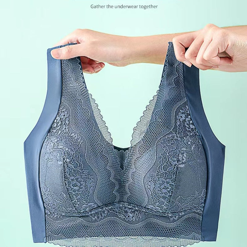 V-neck Lace Tube Top Vest Style Fixed Cup Wrapping Chest Wide Shoulders Gathered Anti-sagging Bra Breasts Women's Underwear