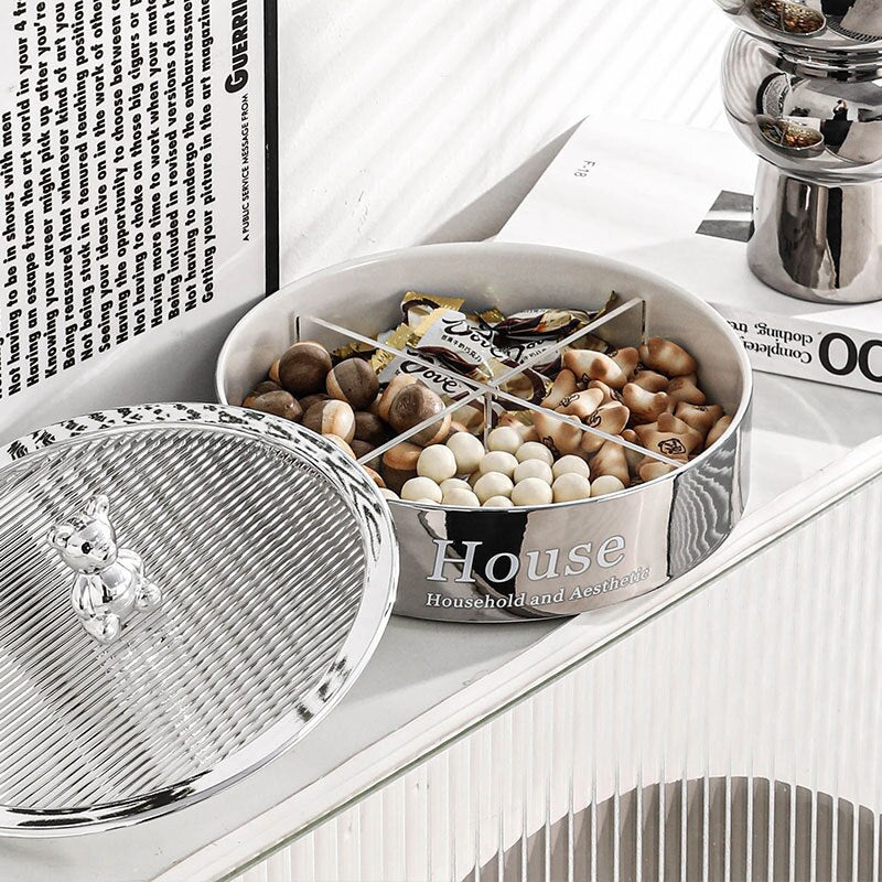 Nordic-style double-layered fruit tray household high-value creative dried fruit box, ceramic snack candy tray.