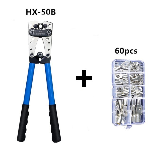 HX-50B Crimping Plier 6-50mm AWG 1-10 Car Auto Copper Ring Bare Cable Battery Terminals Lug Crimping Tool Cable Terminal Plier