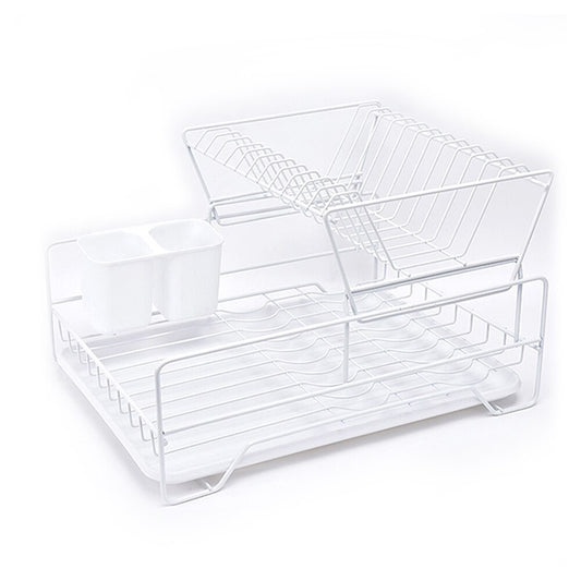 Double Rows Stainless Steel Dishes Drying Rack With Drain Board For Kitchen Counter Dishes Rack With Utensil Holder