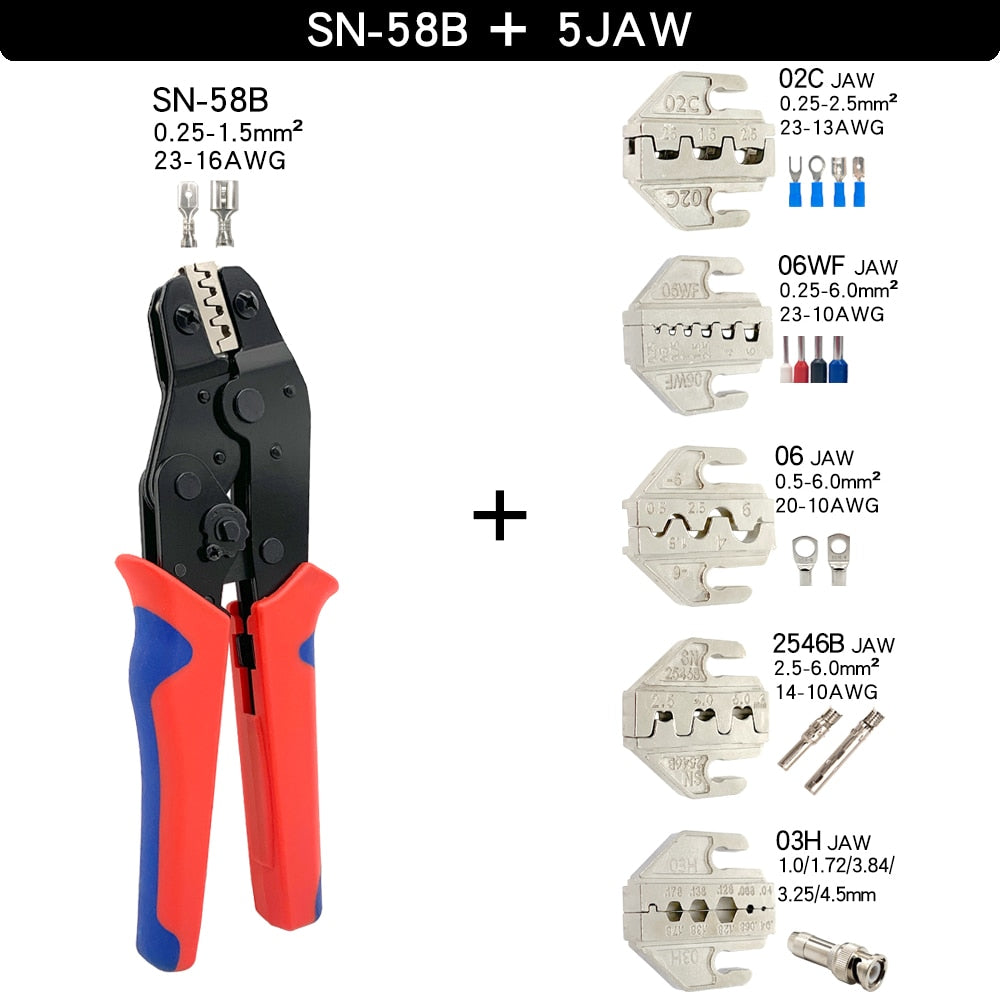 Crimping Tools SN-58B Pliers Interchangeable Jaw For XH2.54/DuPont2.54/2.8/4.8/6.3/ Non-Insulated/Ferrule Terminals Ratcheting