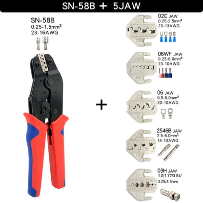 Crimping Tools SN-58B Pliers Interchangeable Jaw For XH2.54/DuPont2.54/2.8/4.8/6.3/ Non-Insulated/Ferrule Terminals Ratcheting