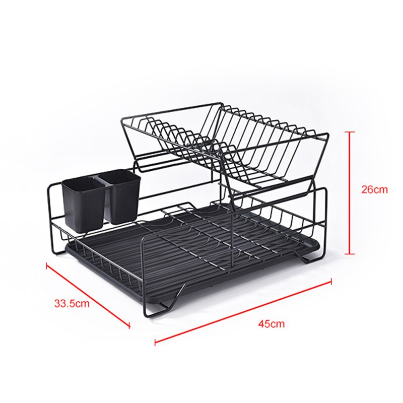 Double Rows Stainless Steel Dishes Drying Rack With Drain Board For Kitchen Counter Dishes Rack With Utensil Holder