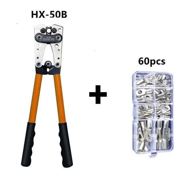 HX-50B Crimping Plier 6-50mm AWG 1-10 Car Auto Copper Ring Bare Cable Battery Terminals Lug Crimping Tool Cable Terminal Plier