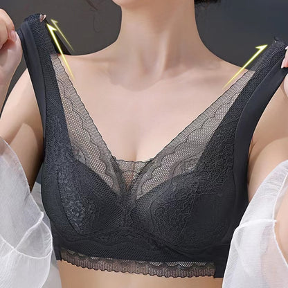 V-neck Lace Tube Top Vest Style Fixed Cup Wrapping Chest Wide Shoulders Gathered Anti-sagging Bra Breasts Women's Underwear