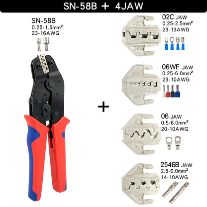 Crimping Tools SN-58B Pliers Interchangeable Jaw For XH2.54/DuPont2.54/2.8/4.8/6.3/ Non-Insulated/Ferrule Terminals Ratcheting