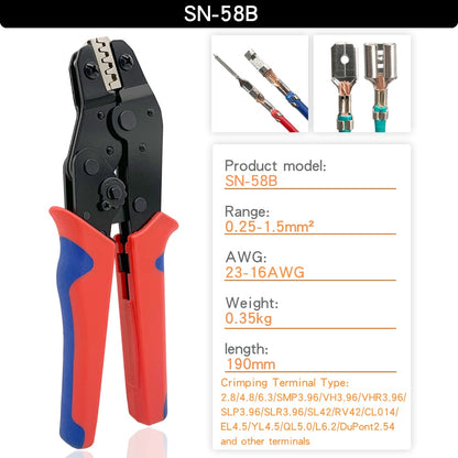 Crimping Tools SN-58B Pliers Interchangeable Jaw For XH2.54/DuPont2.54/2.8/4.8/6.3/ Non-Insulated/Ferrule Terminals Ratcheting