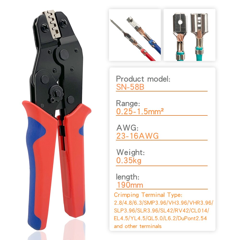 Crimping Tools SN-58B Pliers Interchangeable Jaw For XH2.54/DuPont2.54/2.8/4.8/6.3/ Non-Insulated/Ferrule Terminals Ratcheting