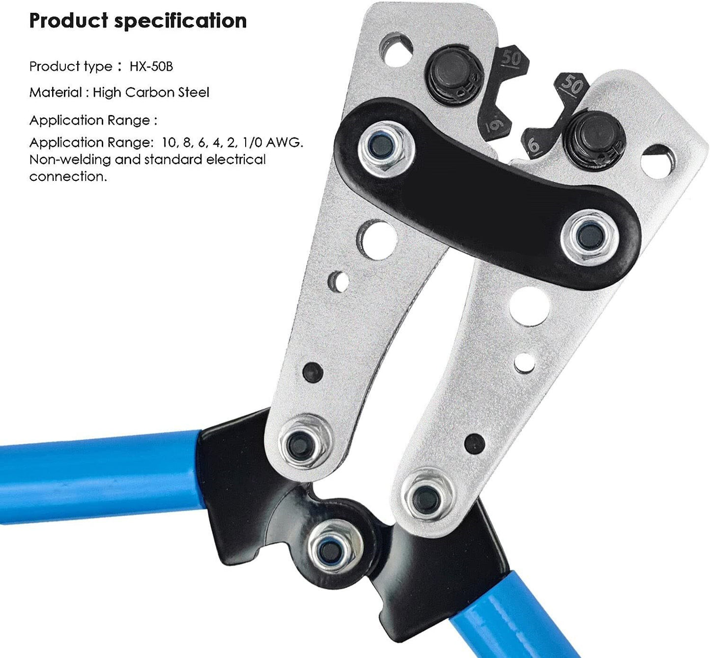 HX-50B Crimping Plier 6-50mm AWG 1-10 Car Auto Copper Ring Bare Cable Battery Terminals Lug Crimping Tool Cable Terminal Plier