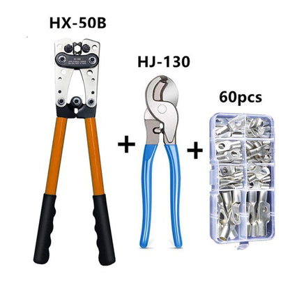 HX-50B Crimping Plier 6-50mm AWG 1-10 Car Auto Copper Ring Bare Cable Battery Terminals Lug Crimping Tool Cable Terminal Plier