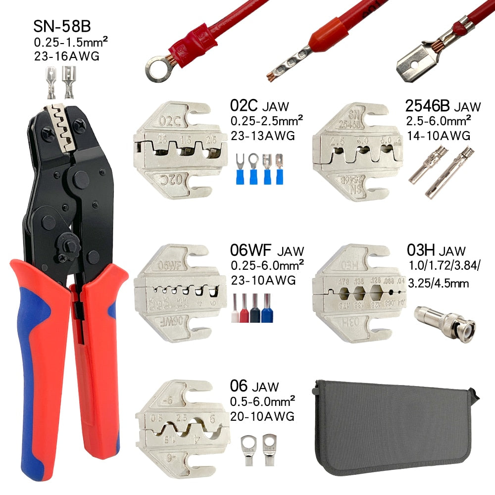 Crimping Tools SN-58B Pliers Interchangeable Jaw For XH2.54/DuPont2.54/2.8/4.8/6.3/ Non-Insulated/Ferrule Terminals Ratcheting