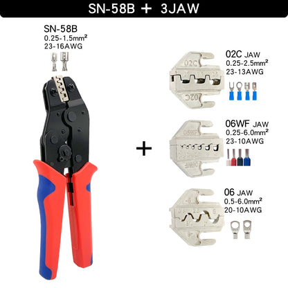 Crimping Tools SN-58B Pliers Interchangeable Jaw For XH2.54/DuPont2.54/2.8/4.8/6.3/ Non-Insulated/Ferrule Terminals Ratcheting