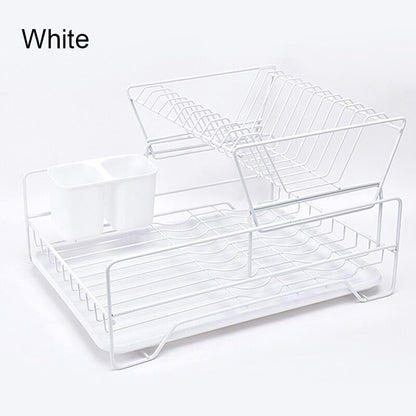 Double Rows Stainless Steel Dishes Drying Rack With Drain Board For Kitchen Counter Dishes Rack With Utensil Holder